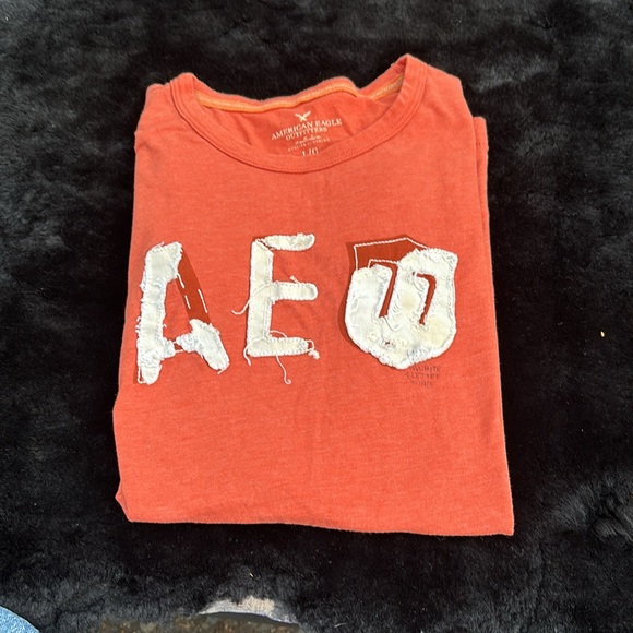 American Eagle Outfitters Orange Distressed SS Tee AEO Embossed Letters L - Picture 2 of 15